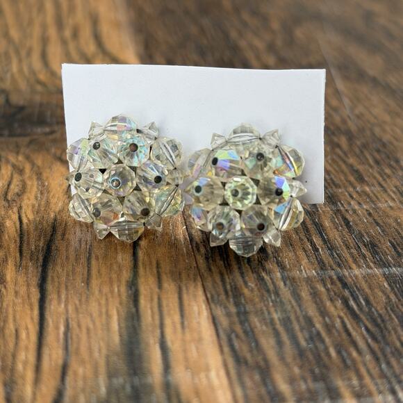 Laguna Vintage Clip On Earrings Crystal AB Bead Cluster Aurora Borealis - Picture 1 of 3